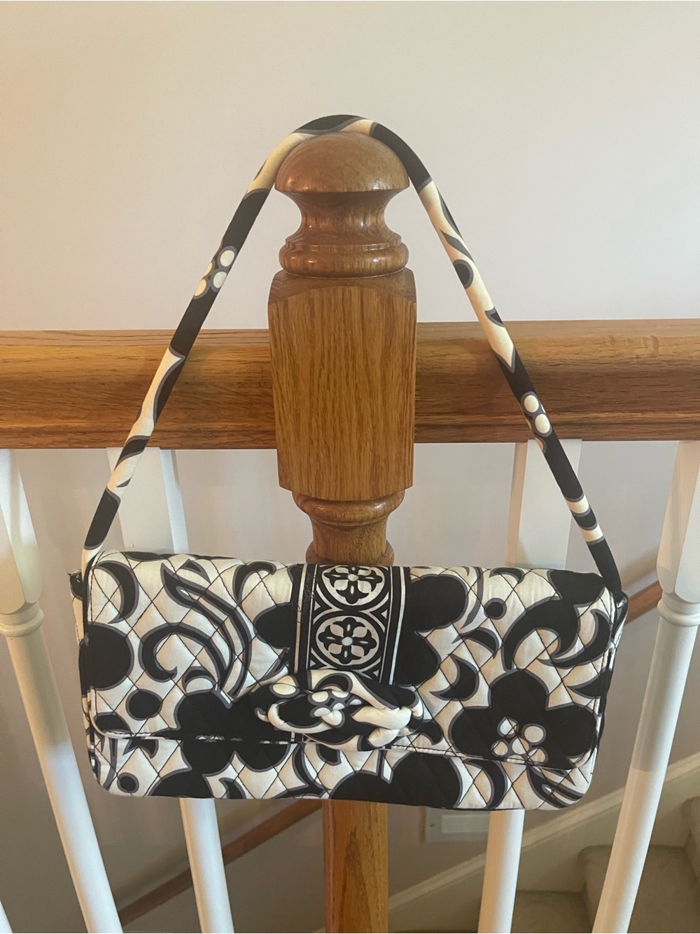 Vera Bradley Black & White Quilted Floral Clutch Shoulder Bag